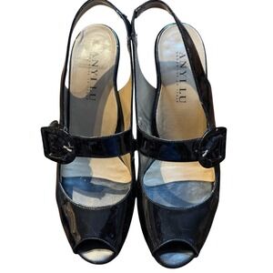 ANYI LU Shoes Womens Size 40.5 Patent Leather Peep Toe‎ Slingback Heels Italy